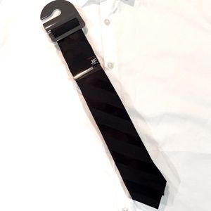 JF J.ferrar  Narrow Black Stripe Tie NWT
